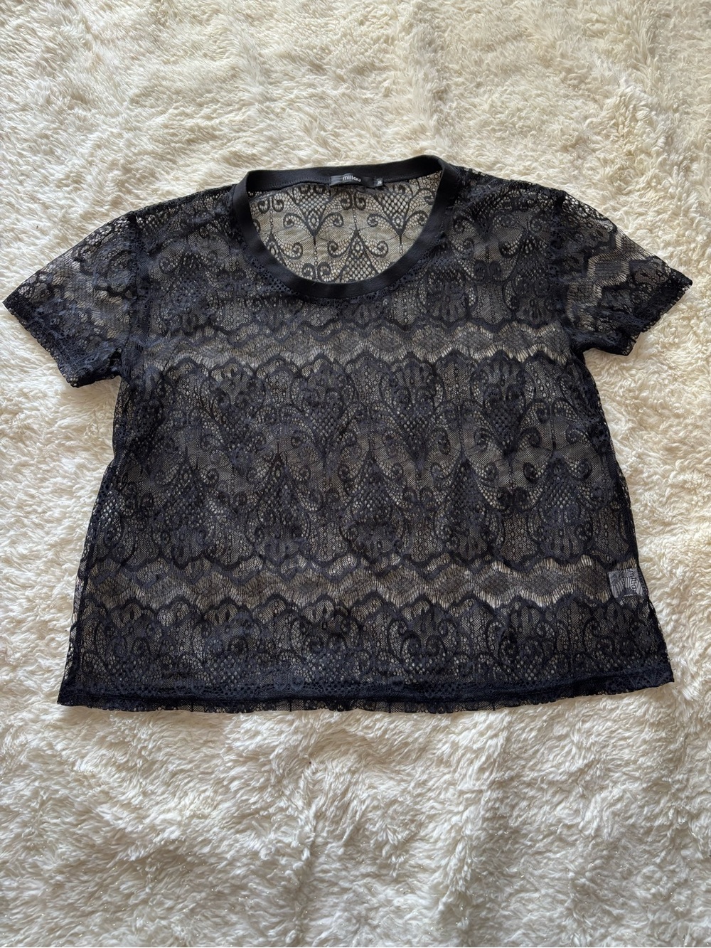 Millau Black Lace Short Sleeve Sheer Top